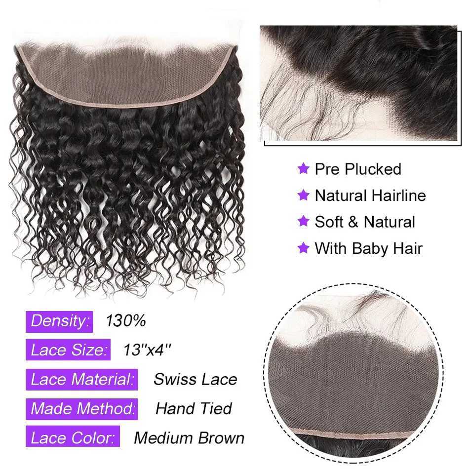 100% Human Hair Bundles with Clo Frontal Brazilian Deep Wave Hair Extensions and 13x4 Lace Frontal Curly Human Hair WeavingXJ250120