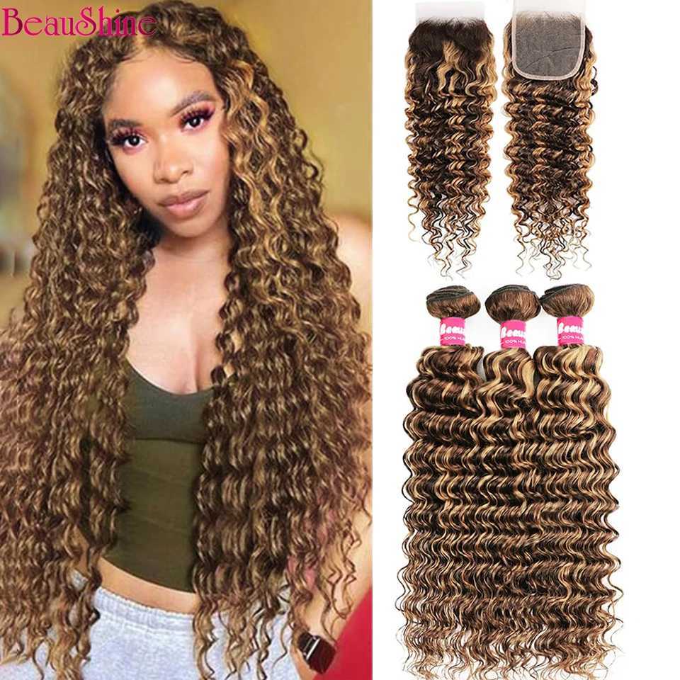 Highlight Human Hair Bundles with Clo 4 27 Deep Wave Bundles with 4X4 Lace CloXJ250120