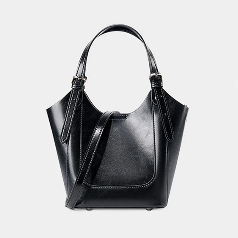 Burminsa Cowhide Genuine Leather Bucket Crossbody Bags For Women Tote Shoulder Bags Small Ladies Handbags 250122