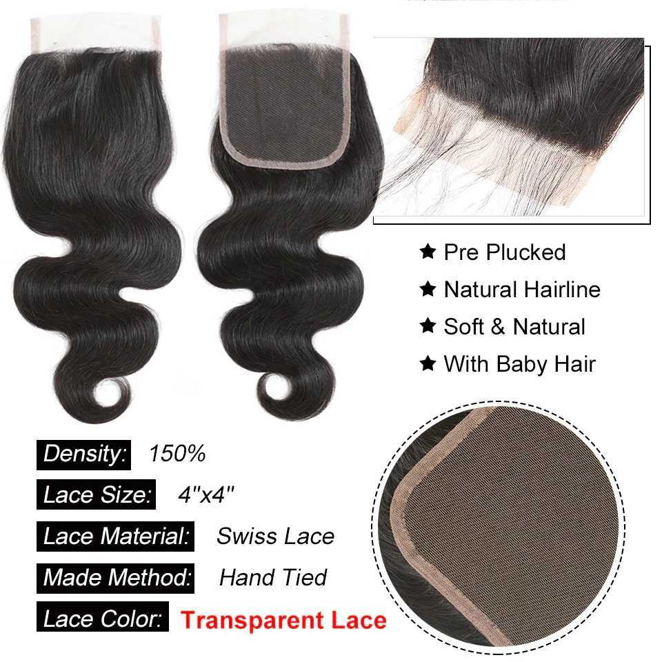 Loose Body Wave Brazilian Hair Weave Bundles With Clo Virgin 30 Inch Human Hair Bundle With Frontal Weave And Lace CloXJ250120