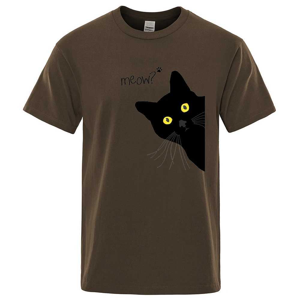 Meow Black Cat Funny Printing Men T-Shirts Breathable Tee Clothes Summer Streetwear Tops Oversized Loose Cotton Short SleeveXJ250117