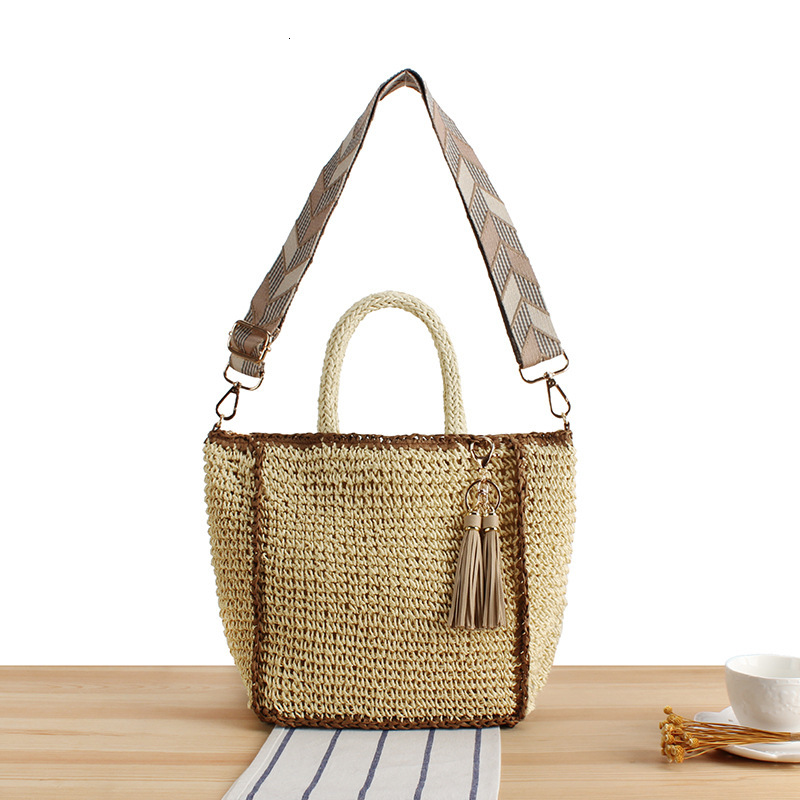 Handmade Paper Rope Crossbody Bags for Women Summer Woven Beach Tote Handbags Bali Travel Straw Shoulder Bag Shopper Purses