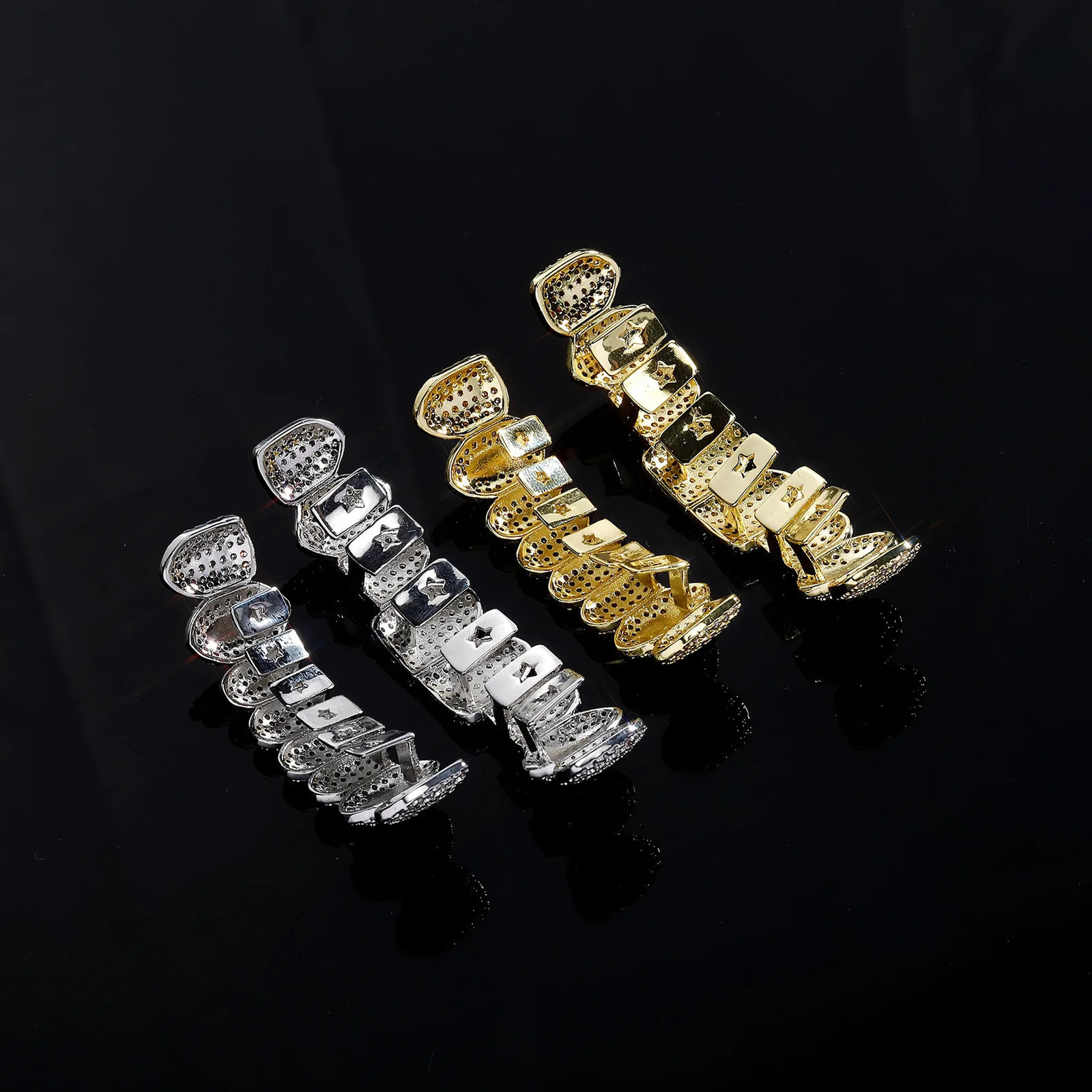 Hip Hop 8/8 Full CZ Teeth Caps Cubic Square Zircon Iced Out Micro Pave Top Bottom Charm Grills Set For Men Women Jewelry 250118