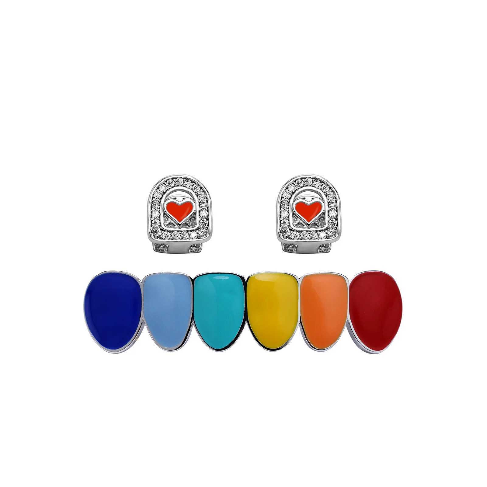 Hip Hop Hollow Heart Teeth Grillz Fangs Trend Top Bottom Tooth Caps For Women Men Body Rapper JewelryXJ250114