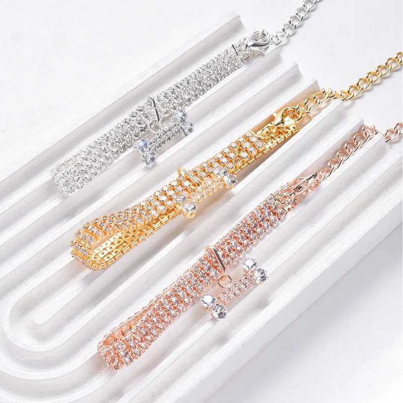 Adjustable Pet Necklace Cat Dog Crystal Collar Rhinestone Bone Pendant Puppy Luxury Fashion Beauty Dress Up Dog Accessories X250129