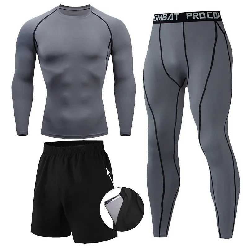 Mens 2/3PCs sets boxing suit rashguard male kit MMA compression clothing men long-sleeved T-shirt leggings tracksuit sport suit X250129