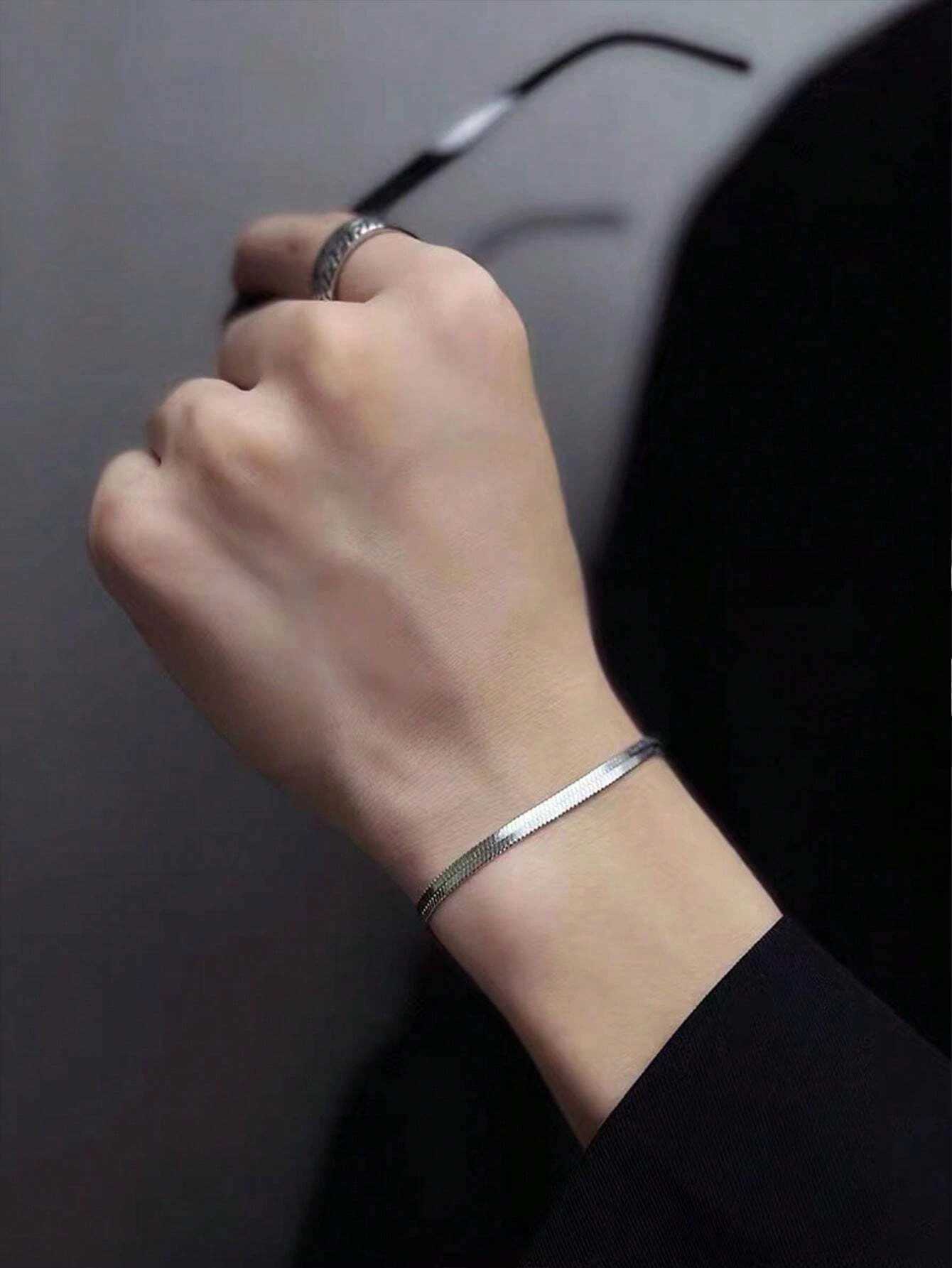 1pc Fashion Stainless Steel Simple Long Buckle Bracelet Suitable For Wens Daily Attendance Wear X250129