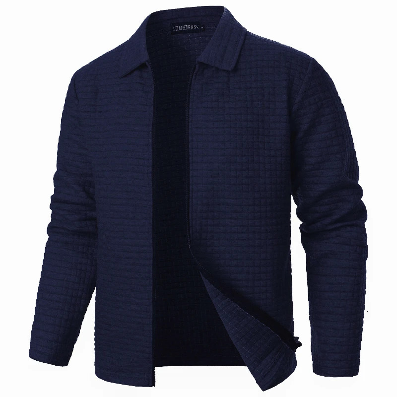 Checkered Fabric Mens Jackets Autumn Casual Zipper Cardigan Long Sleeved Lapel Waffle Vintage Allmatch Coats 250122