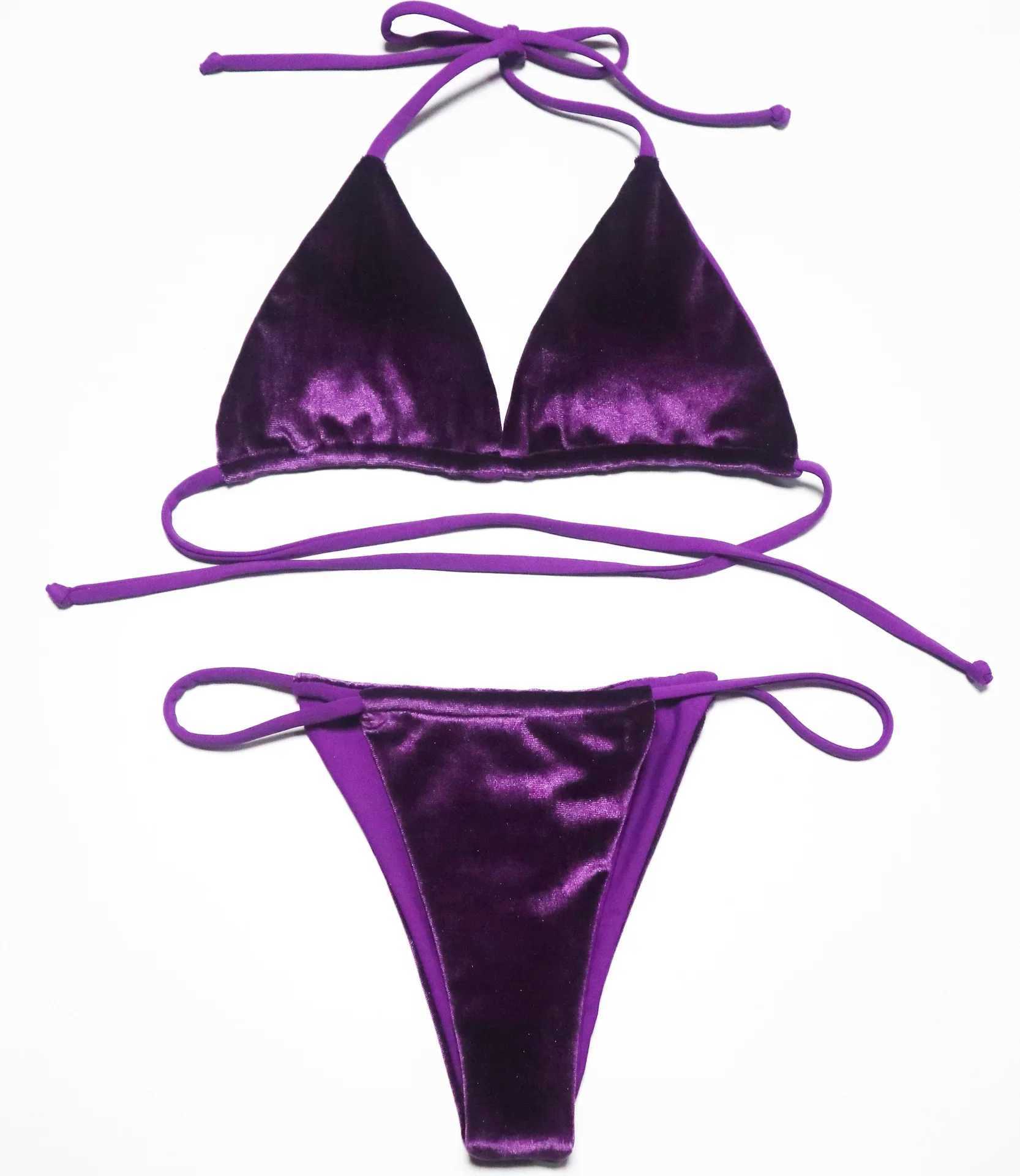 Sexy Velvet Swimsuit for Women Micro Bikini Set Thong Swim Suit 2 Piece Bathing Suit for Ladies Green String Bikini 2022XJ250120