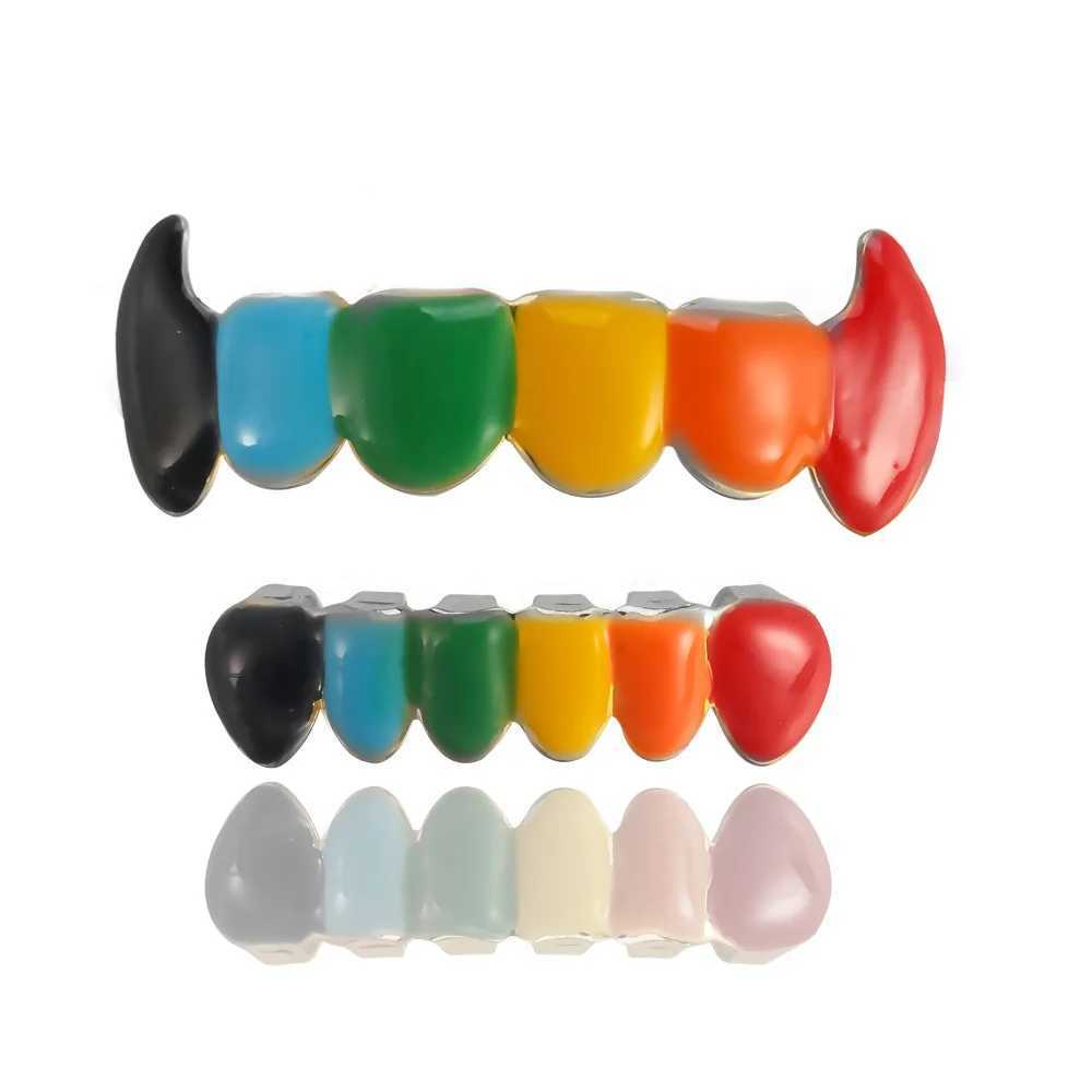 1 Set Hip Hop 18K Gold Plated Grillz Teeth Shiny Grillz Colorful Finish Top Bottom Tooth Jewelry Halloween PropsXJ250114