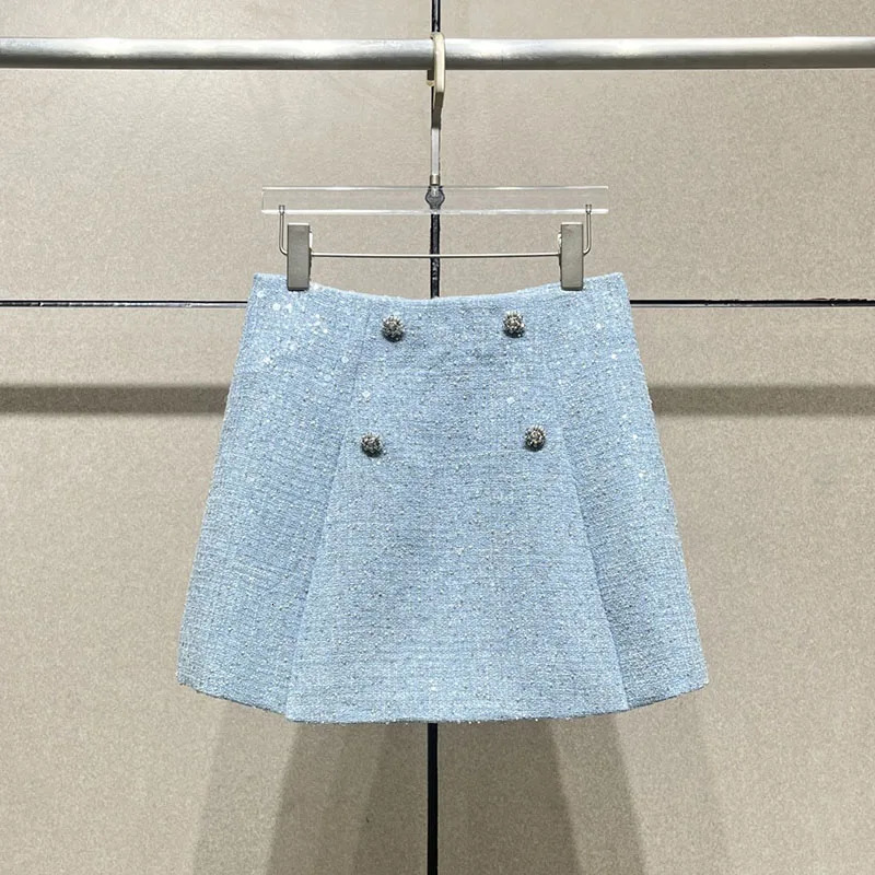 y2k springsummer round neck slant placket sequin drill button jackets for women high waist tweed midi dresses short sets 250113