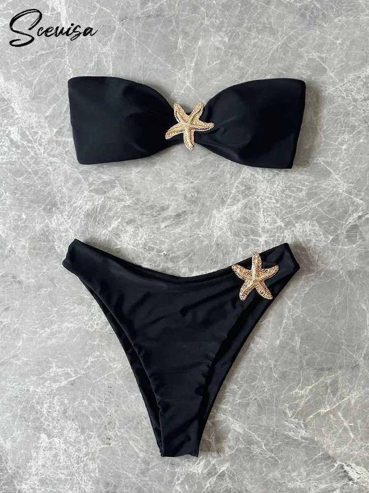 2024 New Sexy Low Waisted Bikini Set Brazilian Swimsuits Swimwear Women Strappy Solid Bandeau Beachwear Bathing Suits biquiniXJ250120