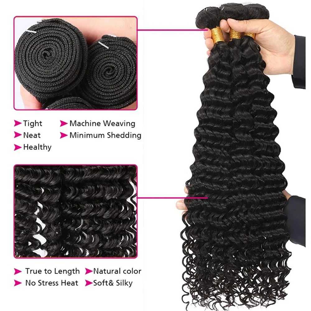 Deep Water Wave Bundles With Clo Frontal 100% Unprocessed Raw Human Hair Full And Thick 3 Bundles With 13x4 HD Lace FrontalXJ250120