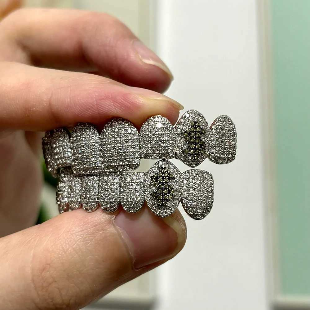RACHELZ Iced Out CZ Stone Dollars Teeth Grillz Gold Silver Color Cubic Zircon Tooth Caps For Women Men JewelryXJ250114