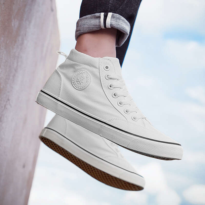New Arrival Summer Fashion Men Flats All White Red Casual Mens Canvas Lace-Up High Top Black Shoes