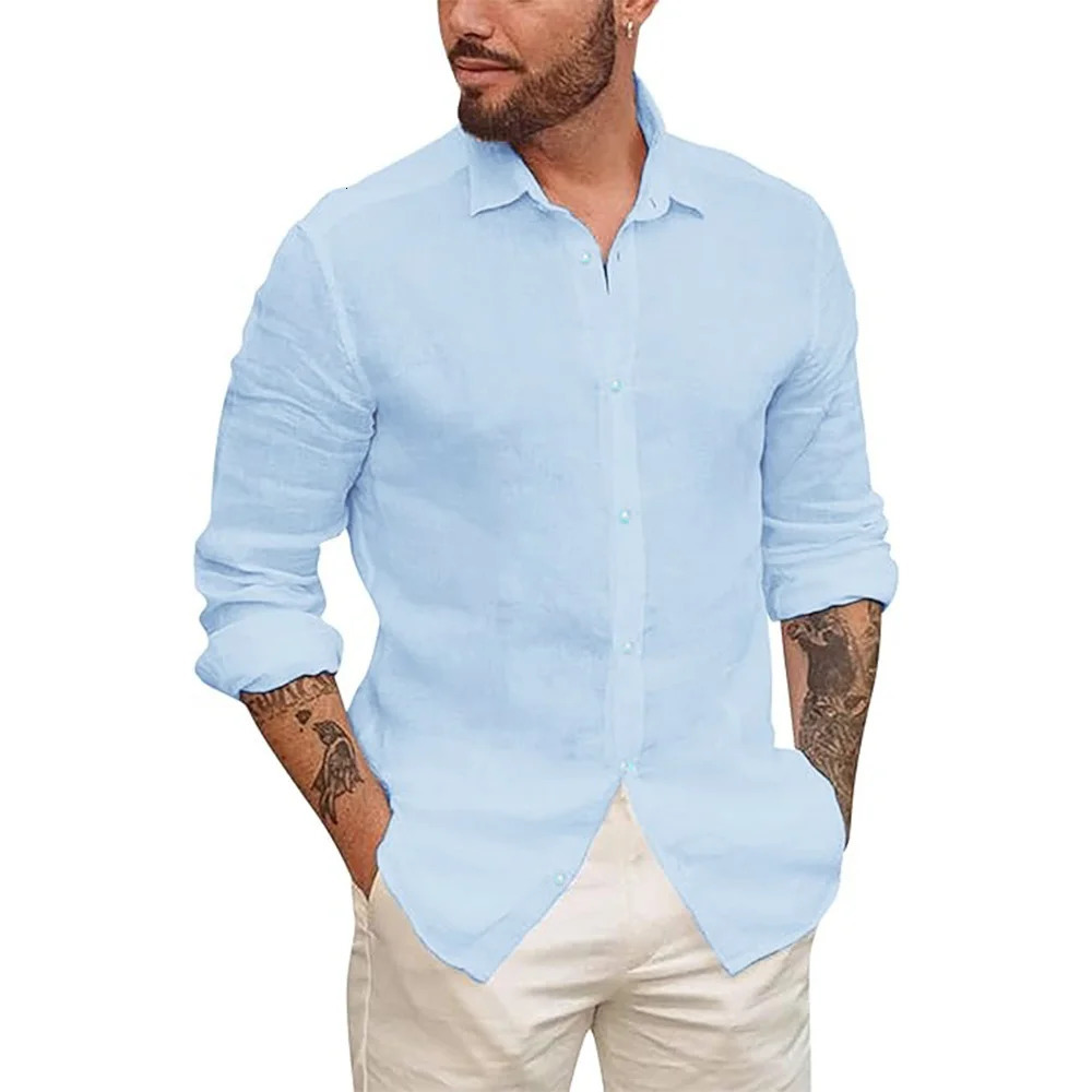 Mens Button Up Shirts for Men Long Sleeve Cotton Linen Hawaiian Beach Shirt Casual ummer Lightweight Tops 250110