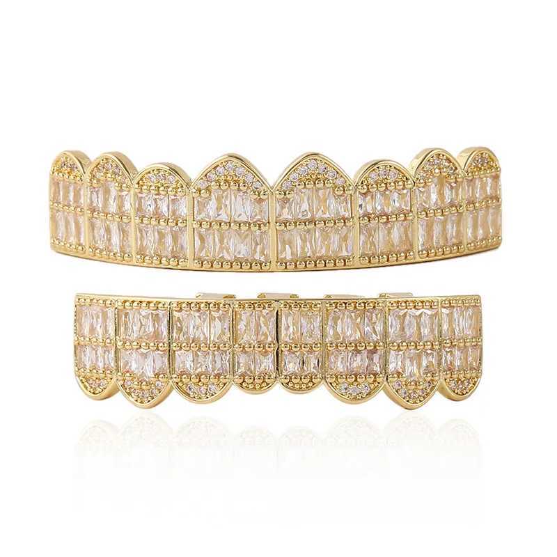 Hip Hop Full CZ Stones Long Teeth Grillz Caps Cubic Zircon Iced Out Micro Pave Top Bottom Charm Grills For Men Women JewelryXJ250114
