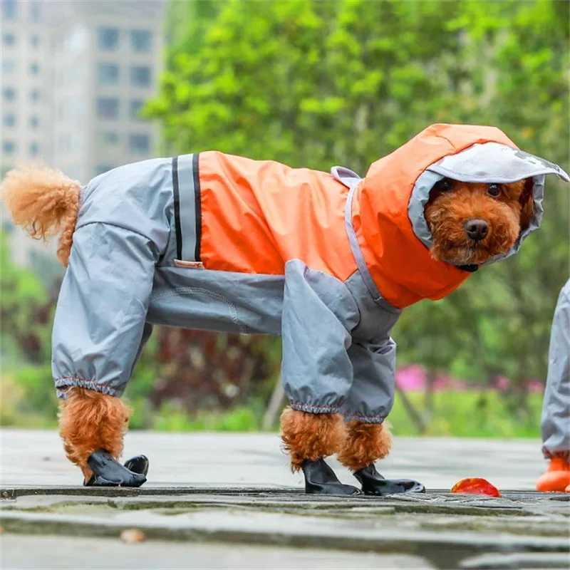 Pet Clothes Four Seasons Outdoor All-inclusive Reflective Dog Raincoat Schnauzer Golden Retriever Costumes Waterproof RainwearXJ250121