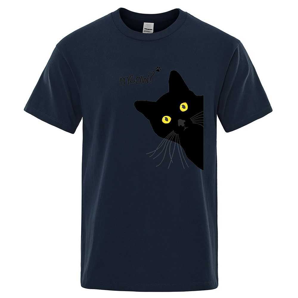 Meow Black Cat Funny Printing Men T-Shirts Breathable Tee Clothes Summer Streetwear Tops Oversized Loose Cotton Short SleeveXJ250117
