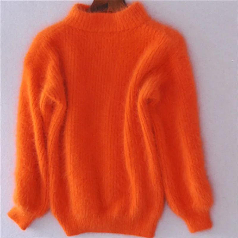 Autumn Winter Sweet Fashion Black Mohair Thicken Turtleneck Sweater Lantern Sleeve Casual Solid Color Pullover pull femme 250118