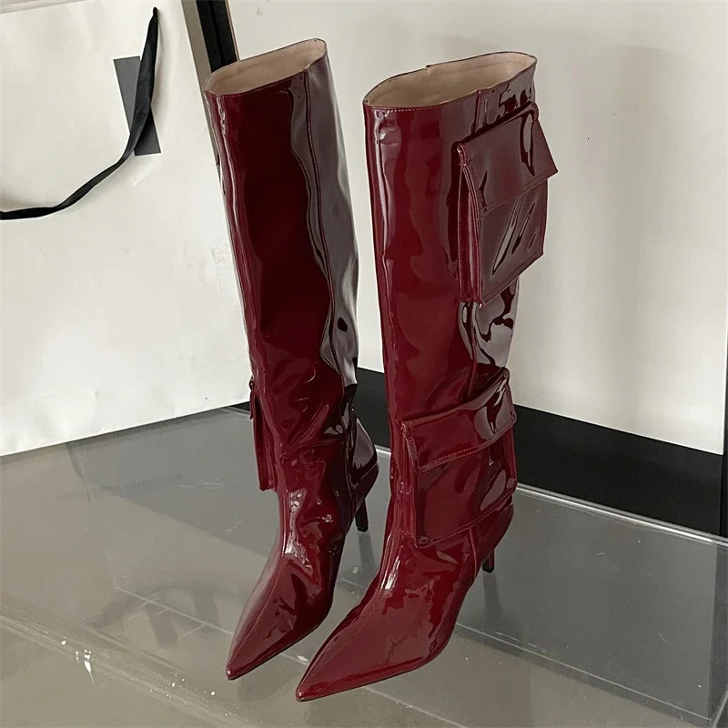 Eilyken 2025 Winter BIG Szie 43 Women Knee-High Boots Sexy Pointed Toe Thin Heels Stripper Shoes Largas De Mujer 250122