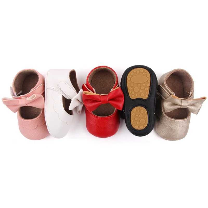 0-18M Baby Infant Girls Flat Shoes Bow Knot Solid First Walker Soft Sole Newborn Infant Toddler Girls Leather Princess Shoes X250129
