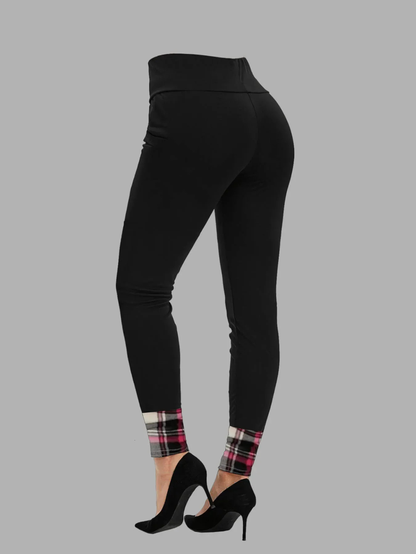 Women Plus Size Matching Set Hooded Sweatshirts Colorblock Plaid Print Drawstring Textured Top and Skinny Leggings Twopiece 250122