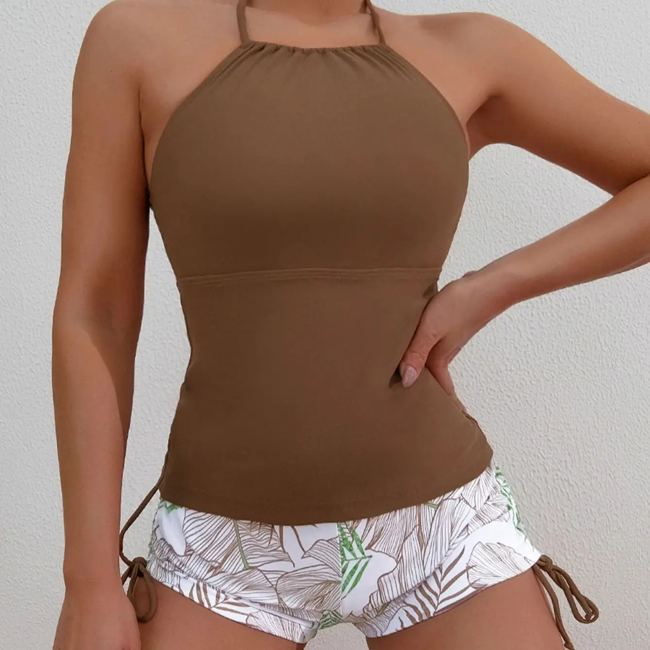Ladies Tankini Set Neck Strap Printed Women Swimsuit 2 Pieces Briefs Side Drawstring Black Tankini Female Ambiance Blazer 250122