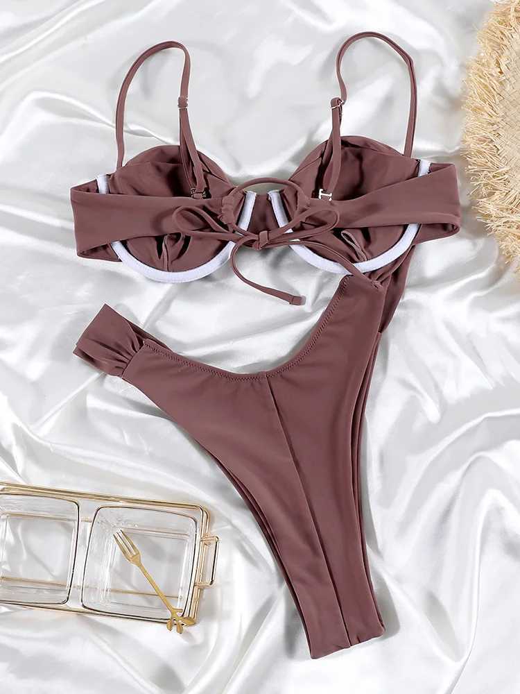 Miyouj Womens Bikini 2025 Bikini Sets High Cut Swimwear Push Up Swimsuit Solid Color Biquini jer Bathsuit New Two Piece SuitsXJ250120