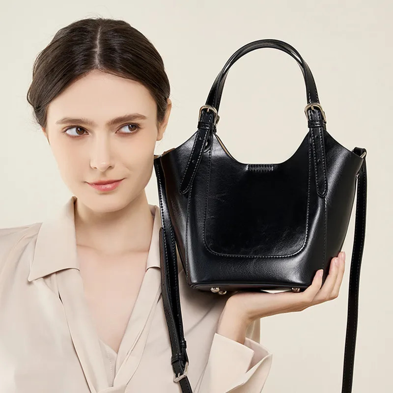 Burminsa Cowhide Genuine Leather Bucket Crossbody Bags For Women Tote Shoulder Bags Small Ladies Handbags 250122
