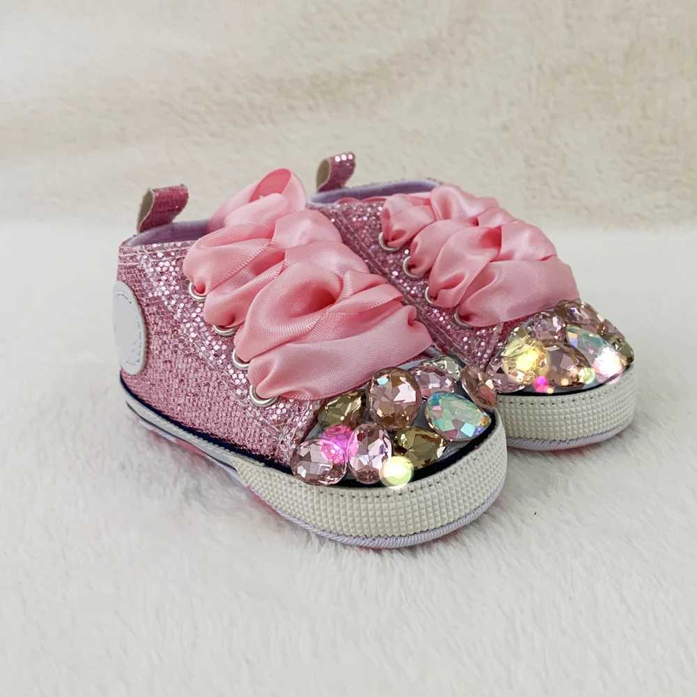 Nursery Canvas Sneakers Newborn Baby Boy Rhinestone Espadrilles Personalized Name Date Infant Toddler Crib Shoes X250129