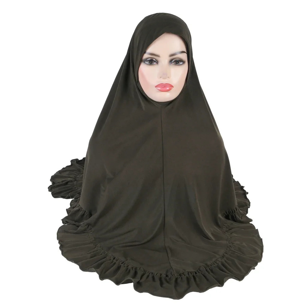 Arab Women Hijab Muslim Turban Islamic Khimar Fashion Ruffled Wear Directly Instant Hijab Solid Elastic Long Shawls 250121