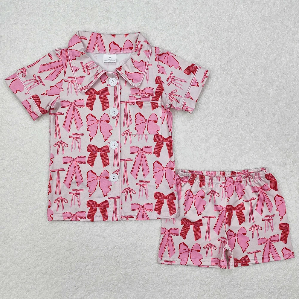 Fashion Adult Women Pajamas Sleepwear Bow Short Sleeve Tops Shorts Mommy Me Pajamas Boutique Baby Girls Pajamas Adult Sets 250121