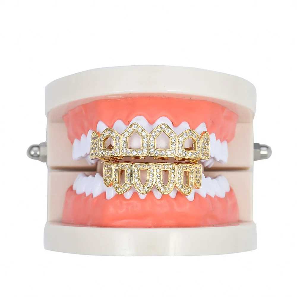 Full CZ Stones Star Teeth Grillz Caps Cubic Zircon Iced Out Micro Pave Top Bottom Charm Grills Set For Men Women Hip Hop JewelryXJ250114