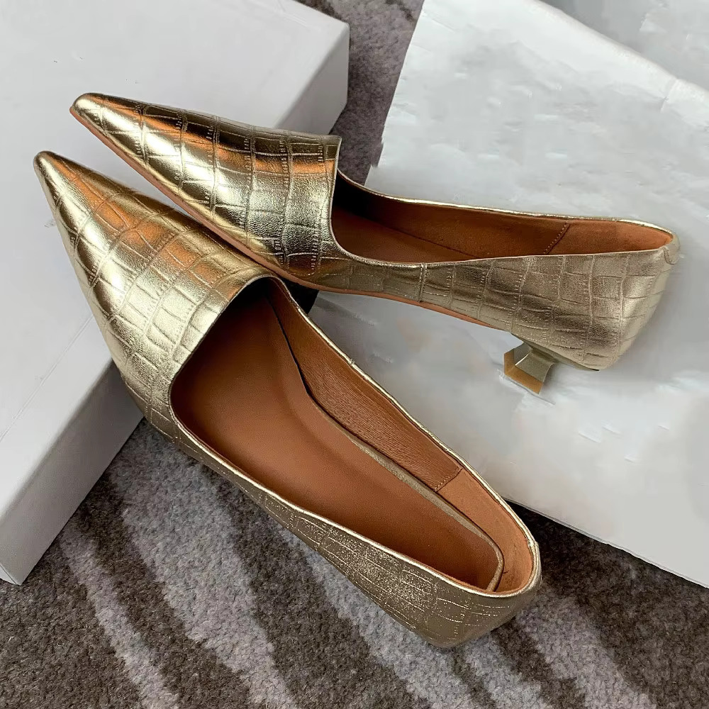 Women's Genuine Leather Kitten Pointed Toe Slip-On Pumps Elegant Ladies Low Heel Daily Dress Shoes For Women 2023 On Sale