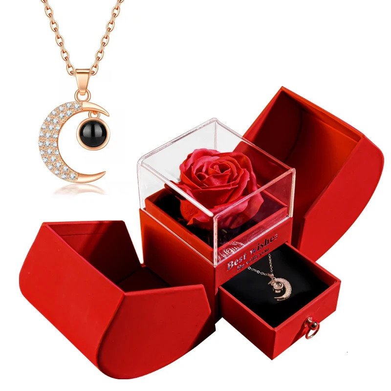Valentines Day Jewelry Pendant Necklace /w Soap Forever Rose Gift Box Mothers Day Necklace Jewelry Gifts for Girlfriend Women 250110