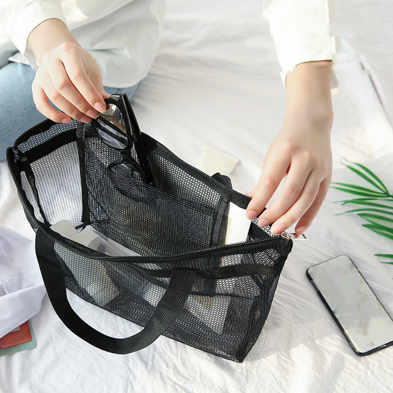 Women Clear Mesh Transparent Bag Large Capacity Travel Summer Beach Shoulder Bags Female Casual Solid Color Holiday Tote Bags 250121