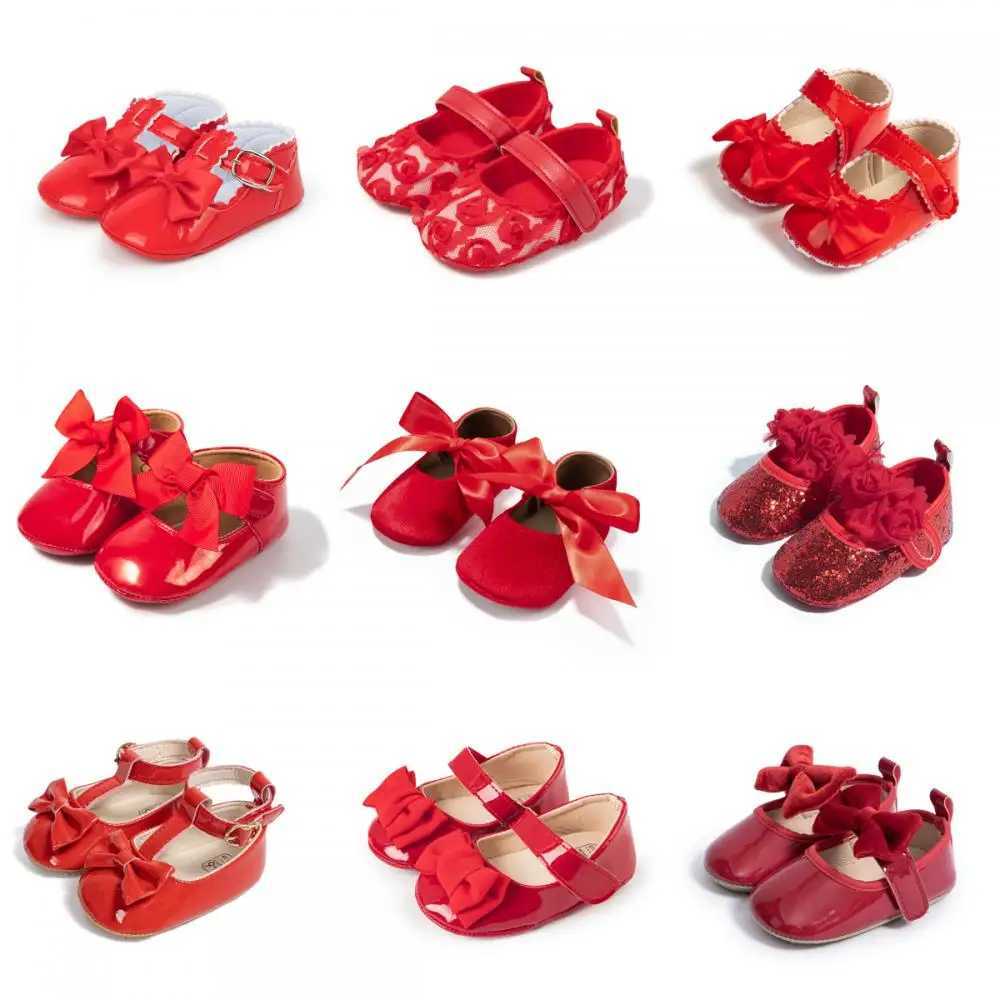 Meckior Baby Girl Shoes Cute Baby Sweet Princess Style Anti-Slip Bed Shoes Newborn Christmas Red Toddler Shoes New Years X250129