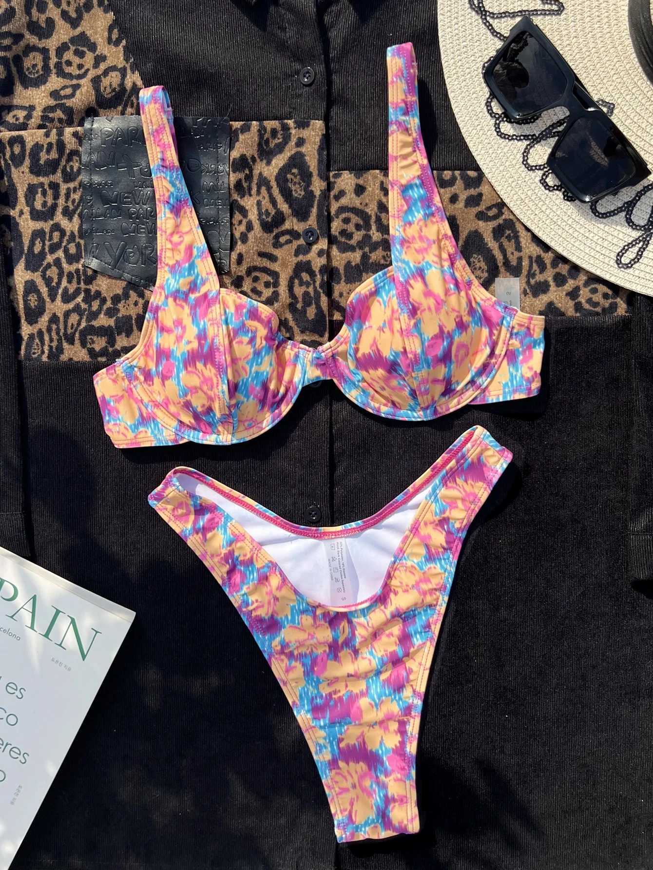 2024 New Solid White Swimsuit Woman 2023 Sexy Underwire U-neck Bikini High Waist Two Piece Swimwear Backless Beach Bathing SuitXJ250120