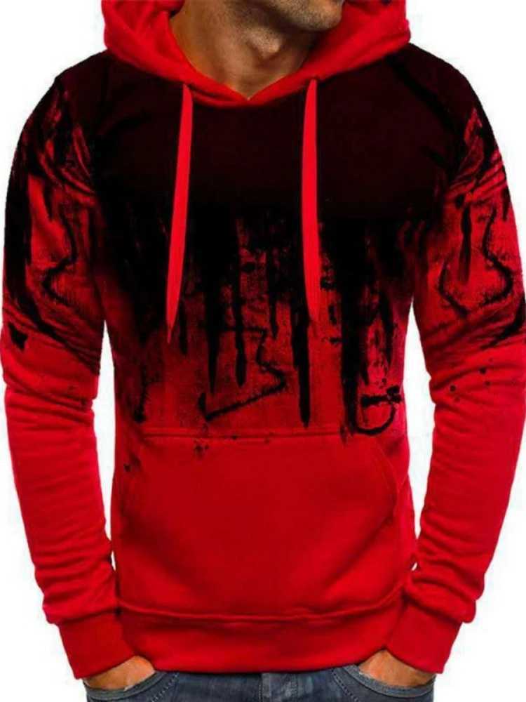 Gradient Print Mens Pullover Hooded Sweatshirt Spring Autumn Daily Fitness Sportswear Fashion Casual Hoodies Loose ClothingXJ2500118