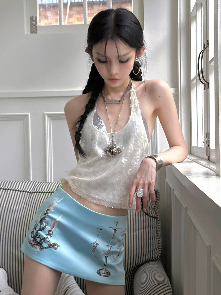 Women French Vintage Mini A-line Print Skirt Old Money Gyaru Coquette 2000s Aesthetic Chic Coquette Gyaru Sexy Micro Skirt 250118