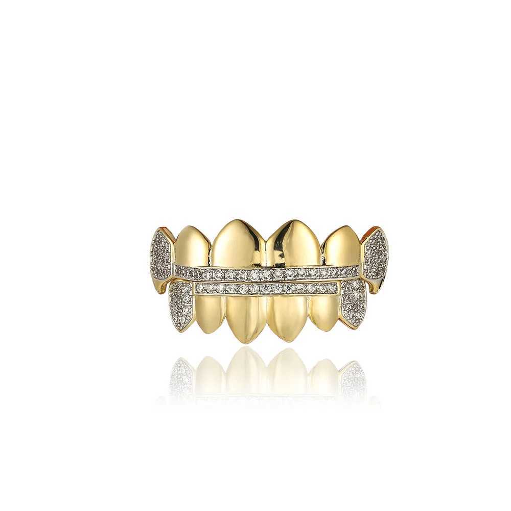 CZ Teeth Grillz Caps Cubic Zirconia Iced Out Micro Pave Top Bottom Charm Grills Set For Men Women Rapper Jewelry GiftXJ250114