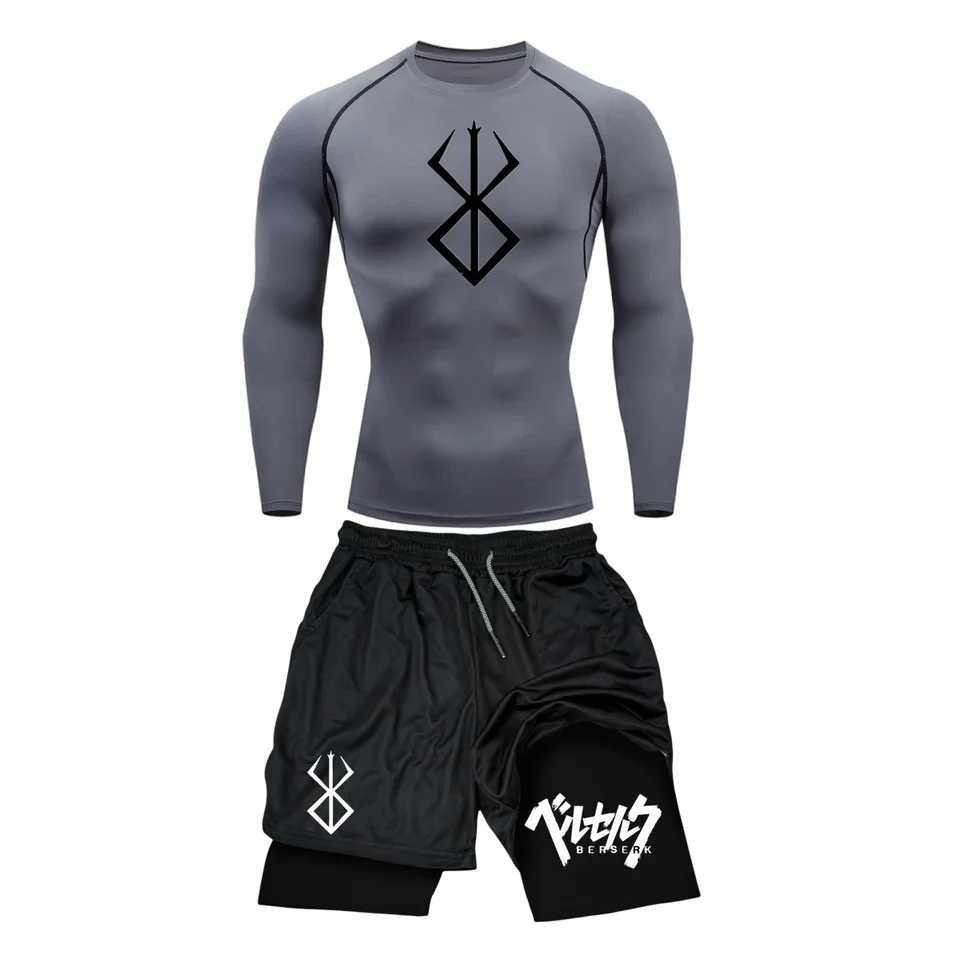 Fury Intestine 3D Printed Mens Compression Set Long Sleeve/Short Sleeve Gym Top+Exercise Short Sleeve Quick Drying Rush Protective Set X250129