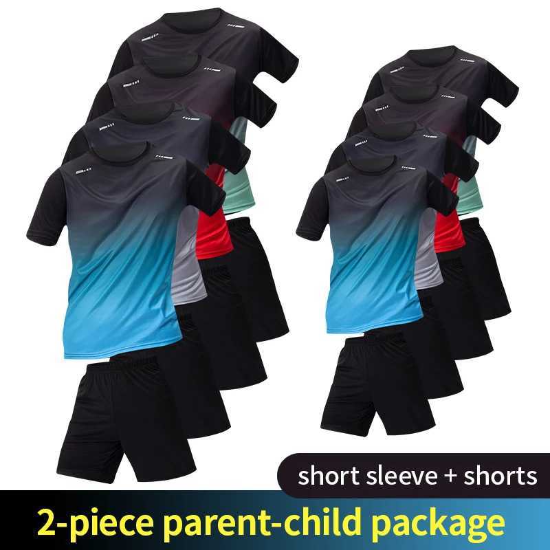 2-Piece Teenagers To Adults Parent-child Quick-drying Short-sleeved Sports Suit Mens Casual Round Neck Shirt Elastic Waist Pants X250129