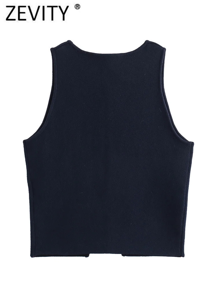 Zevity Women Basic O Neck Hem Hole Knitting Slim Short Blouse Female Chic Sleeveless Buttons Vest Shirt Blusas Crop Tops LS6236 250121