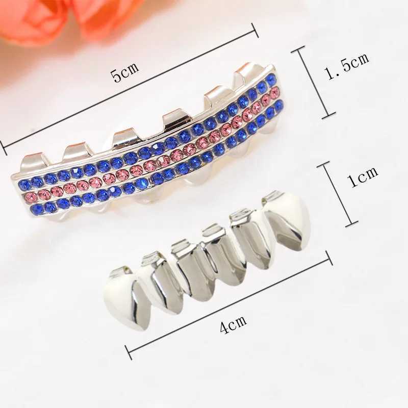 Hip Hop Teeth Grillz Silver Plated Shiny Zircon Tooth Caps Decor Dental Grills For Women Men Body JewelryXJ250114
