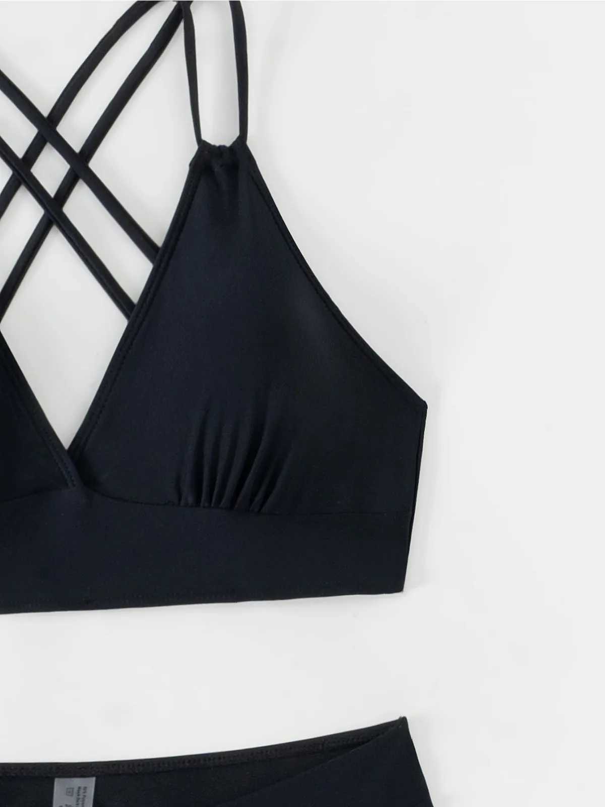 Solid Color Black Two Piece Swimsuit for Women Summer New High Waist Bikini Set Beach Vacation V-neck Backless Swimwear 2024XJ250120