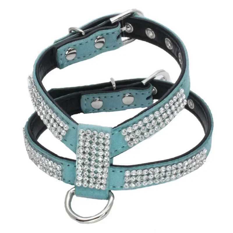 Dog Collar pet chest strap Adjustable Pet Products Necklace Dog Harness Leash Quick Release Bling K-shaped Rhinestone PU Leather X250129