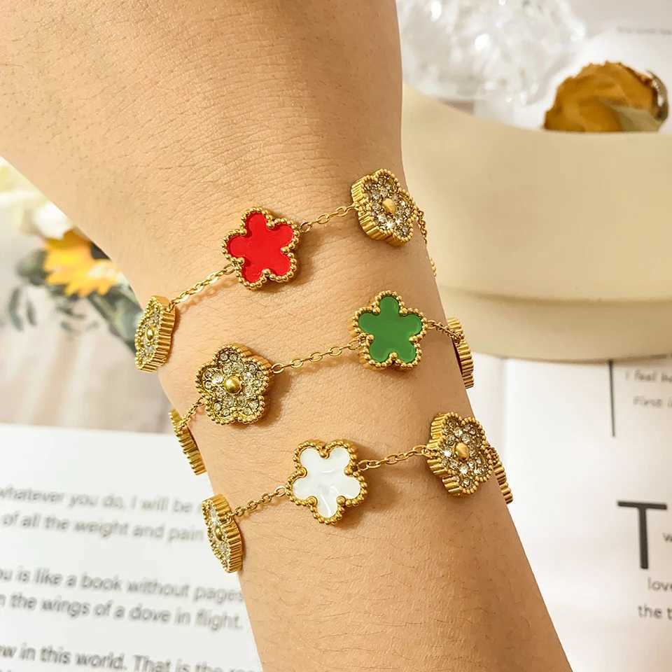 ZAKOL Lucky Five Leaf Flower Adjustable Bracelet Crystal Plant Stainless Steel Wens Hand Jewelry Gold Plated Bracelets X250129