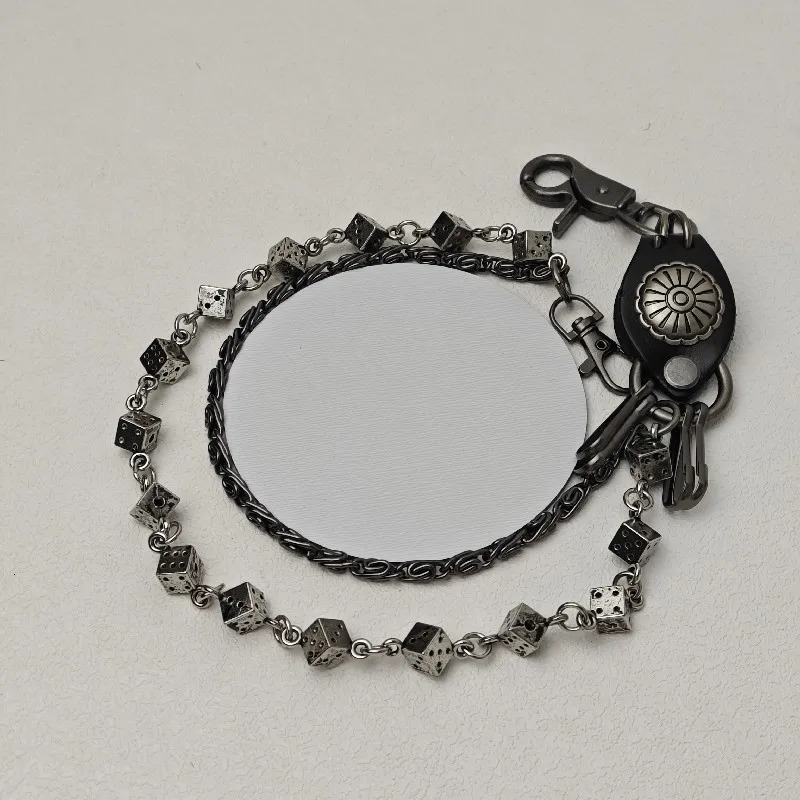 Retro lucky Dice Bilayer Metal Men Chain Pants Ones Waist Hip Hop Punk y2k Accessories Fashion Key Chain 250122